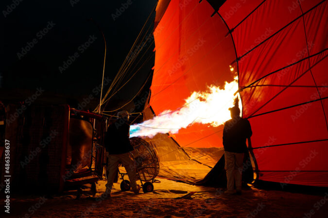 A Hot Air Balloon getting ready for lift off at Dubai desert